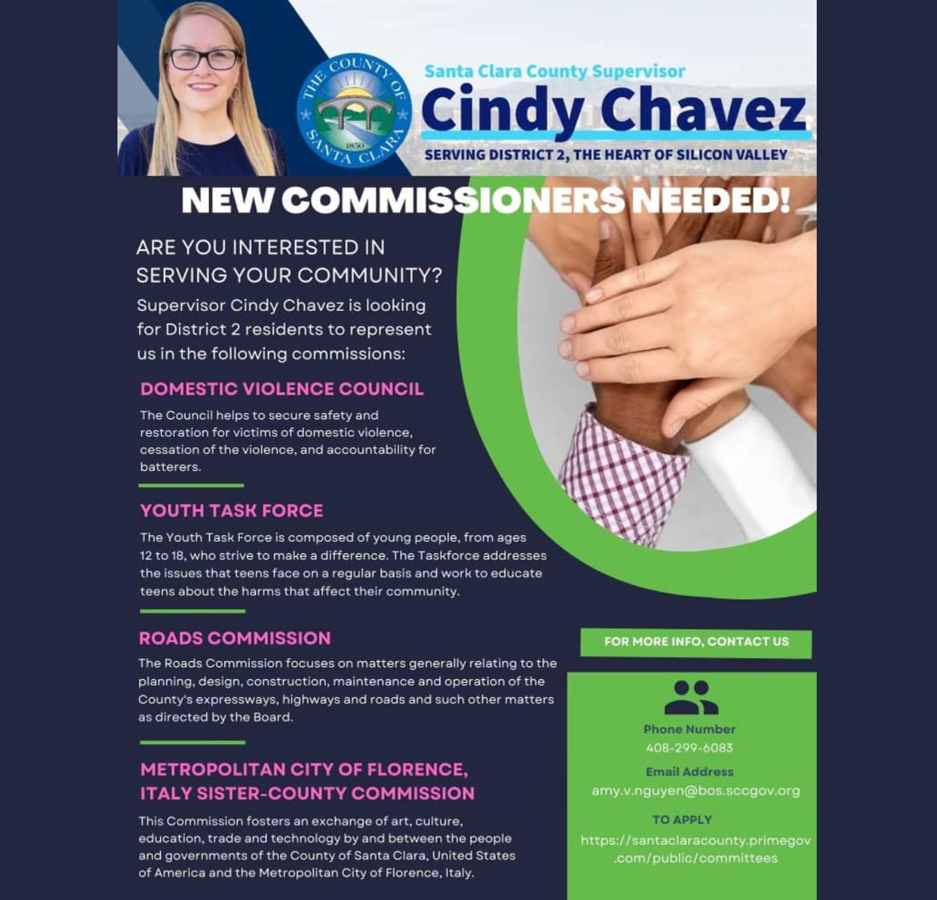 Santa Clara County D2 Supervisor Cindy Chavez is looking for D2 residents for several commissions, including the roads commission -- this would be a great commission to have some IBEW 332 representation! Interested members who live in district 2 can apply at the link in our bio.