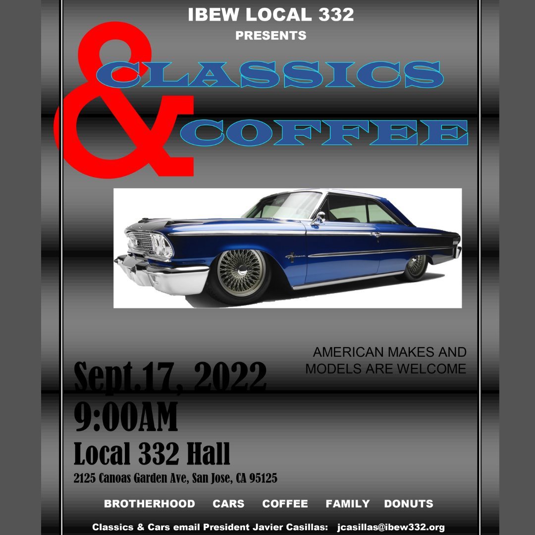 It's that time again! Bring your family and classic American car to the union hall next Saturday, Sept. 17, at 9am to enjoy coffee, donuts, camaraderie, and of course the car show!
#332strong
#unionstrong